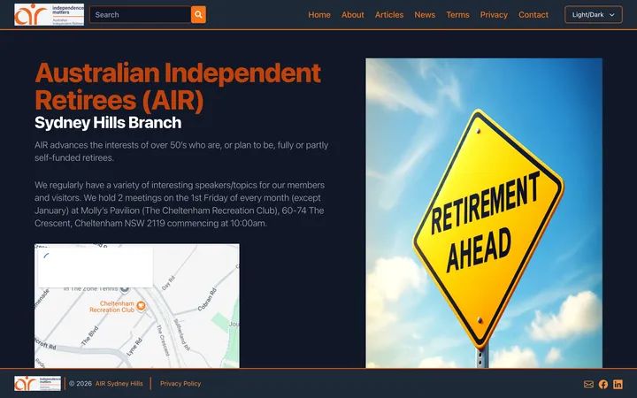 AIR Sydney Hills website screenshot