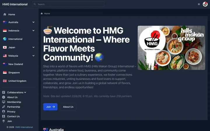 HMG International website screenshot